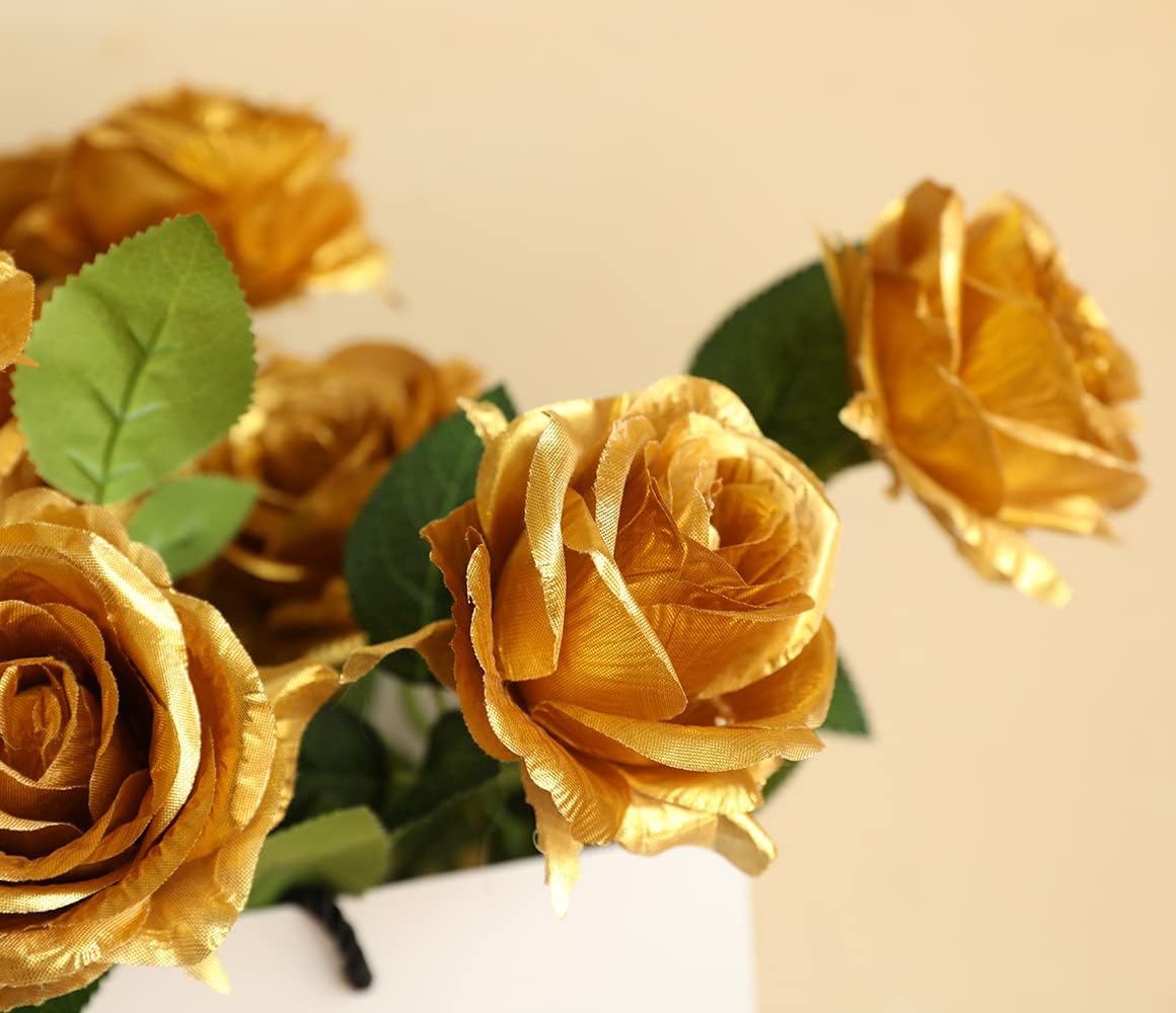 12 PCS Artificial Flowers Roses Silk Flowers Fake Long Stem Artificial Roses for Home Wedding Decorations (Yellow)