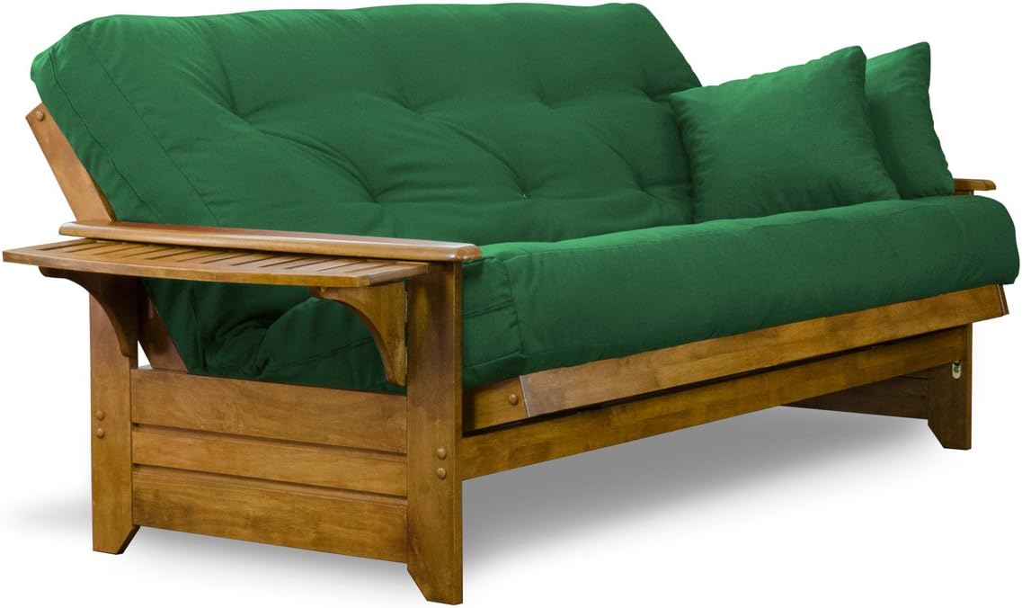 Brentwood Tray Arm Futon Sofabed Set - Queen Frame, 8" Microfiber Fudge Mattress, Heritage Finish