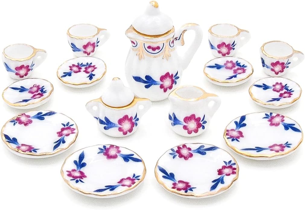Odoria 1/12 Miniature Porcelain Tea Set 15Pcs Dollhouse Decoration Accessories, Grapes