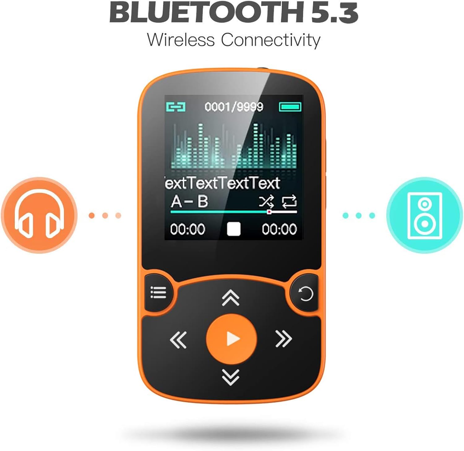 AGPTEK 64GB MP3 Player with Clip, A65 Bluetooth 5.3 Music Player for Sports | with FM Radio, Voice Recorder for Running, Supports up to 128GB TF Card, Orange