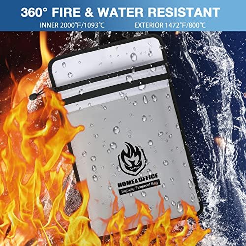 Andyer 2 Pockets Fireproof Document Bag (15"x11"), Protect Values from Fire