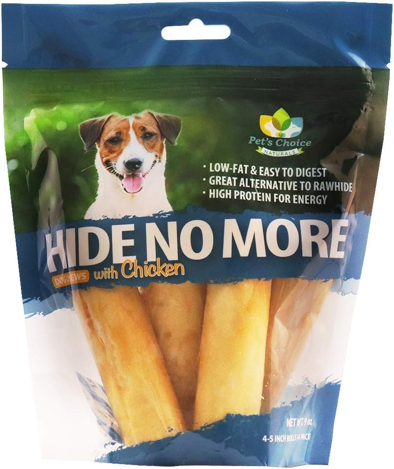 Pet’s Choice Pharmaceuticals HideNoMore, Rawhide Free Chicken Chew Treats for Dogs, 4-5" 4 ct