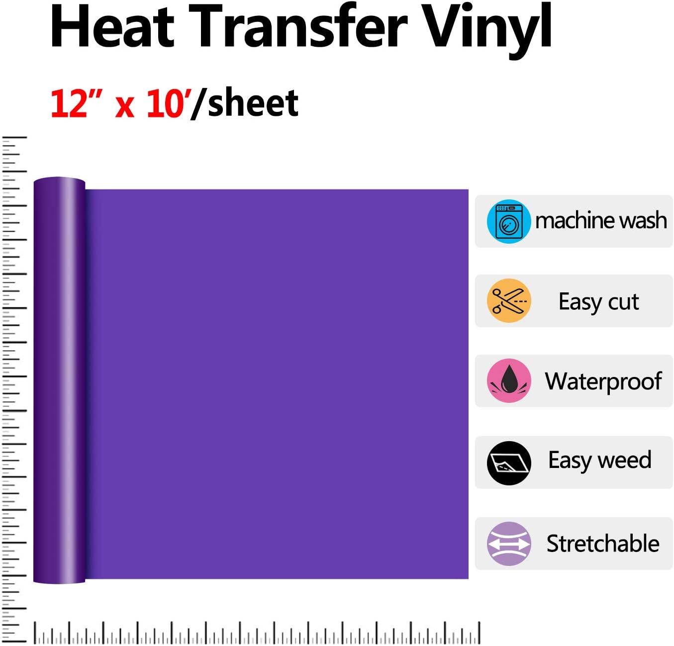 RENLITONG Heat Transfer Vinyl,12 Inch by 10ft White Iron on Vinyl