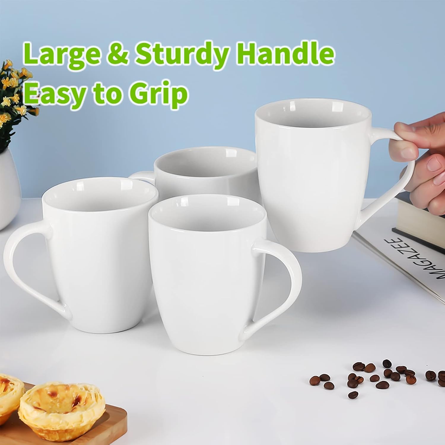 Mfacoy White Coffee Mugs Set of 4, 16 Ounce Mug with Handles, Ceramic Coffee Cups, Porcelain Mugs Sets, Large Coffee Mugs for Coffee, Tea, Hot Cocoa