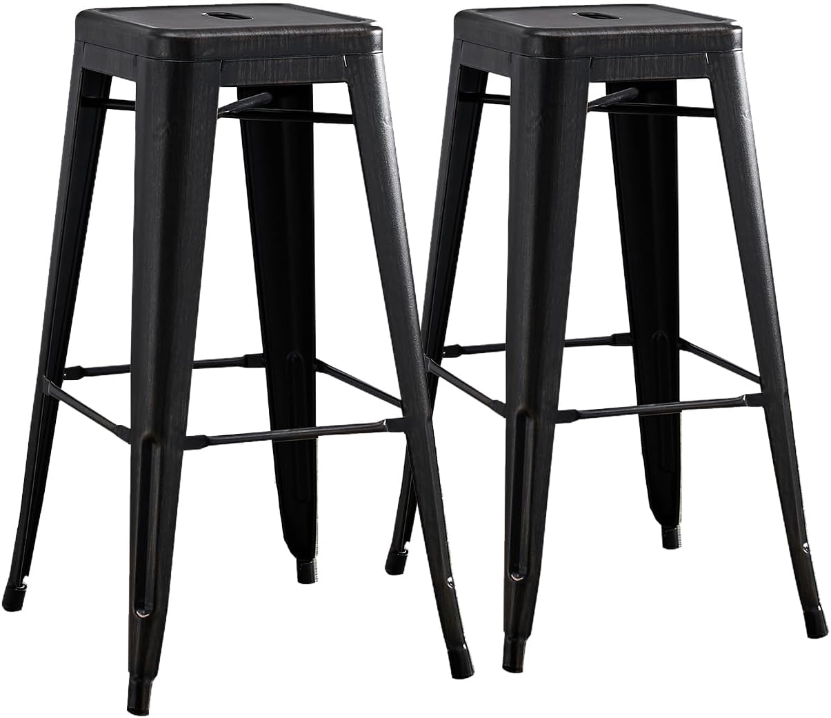 AC Pacific 30” Metal Barstool Set of 2 – Country Rustic Style with Low Back, Lightweight & Sturdy Build, Easy Assembly – Matte Black