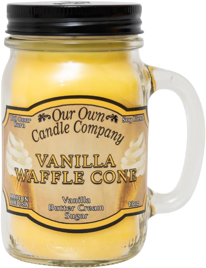 Balsam Pine Scented Mason Jar Candle, Our Own Candle Company, 13 oz | Clean, fresh Balsam-pine-tree scent; soy blend wax; lead-free wick with patented straightener; long lasting