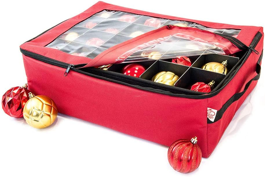 Santa's Bags Christmas Ornament Storage Box, 48 (3") Ornaments | Acid-Free Removable Trays with Separators
