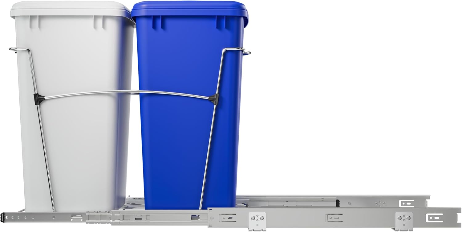 Rev-A-Shelf Double Pullout Garbage Trash Cans for Kitchen Cabinets, 35 Qt