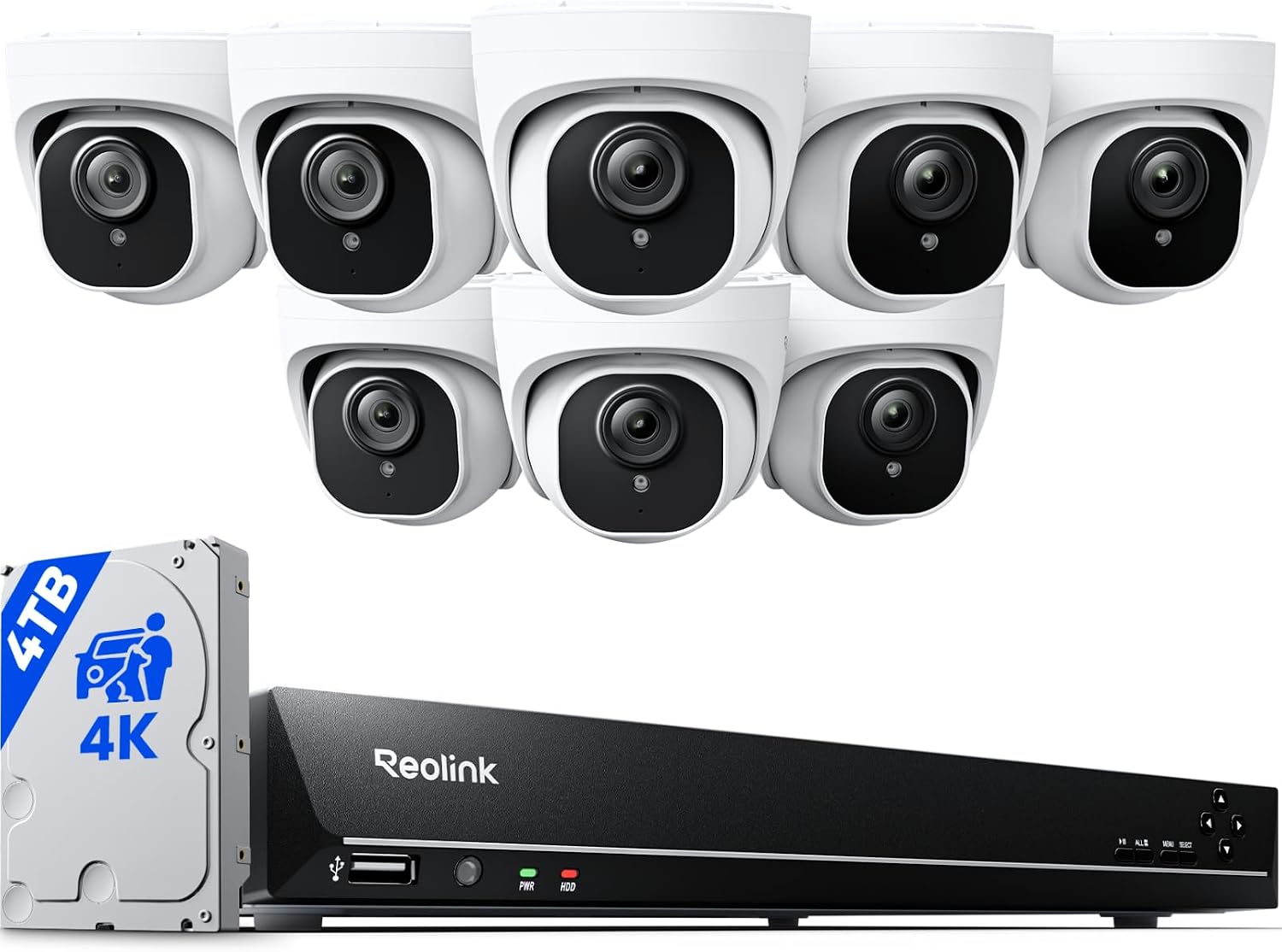 REOLINK 16CH 4K Security Dome Camera System with 4TB HDD RLK16-800D8