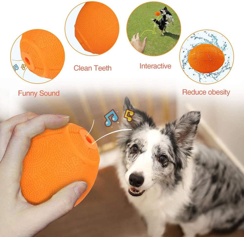 LaRoo Squeaky Dog Ball Toy,Durable Natural Rubber Squeaker Ball Throwing Training,Teeth Cleaning Chew Toy for Pet Medium and Large Dogs (3.5In Green)