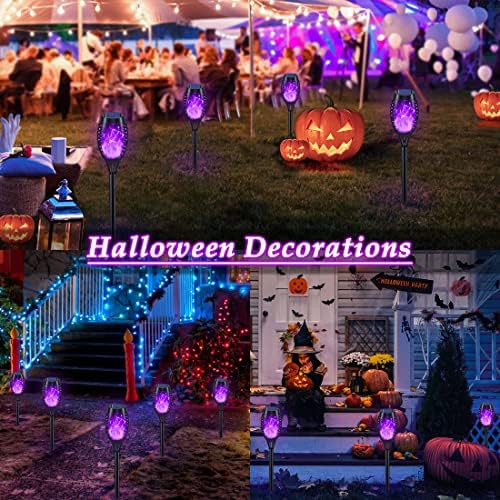 KYEKIO 12Pack Solar Torch Light with Flickering Flame for Halloween Decor