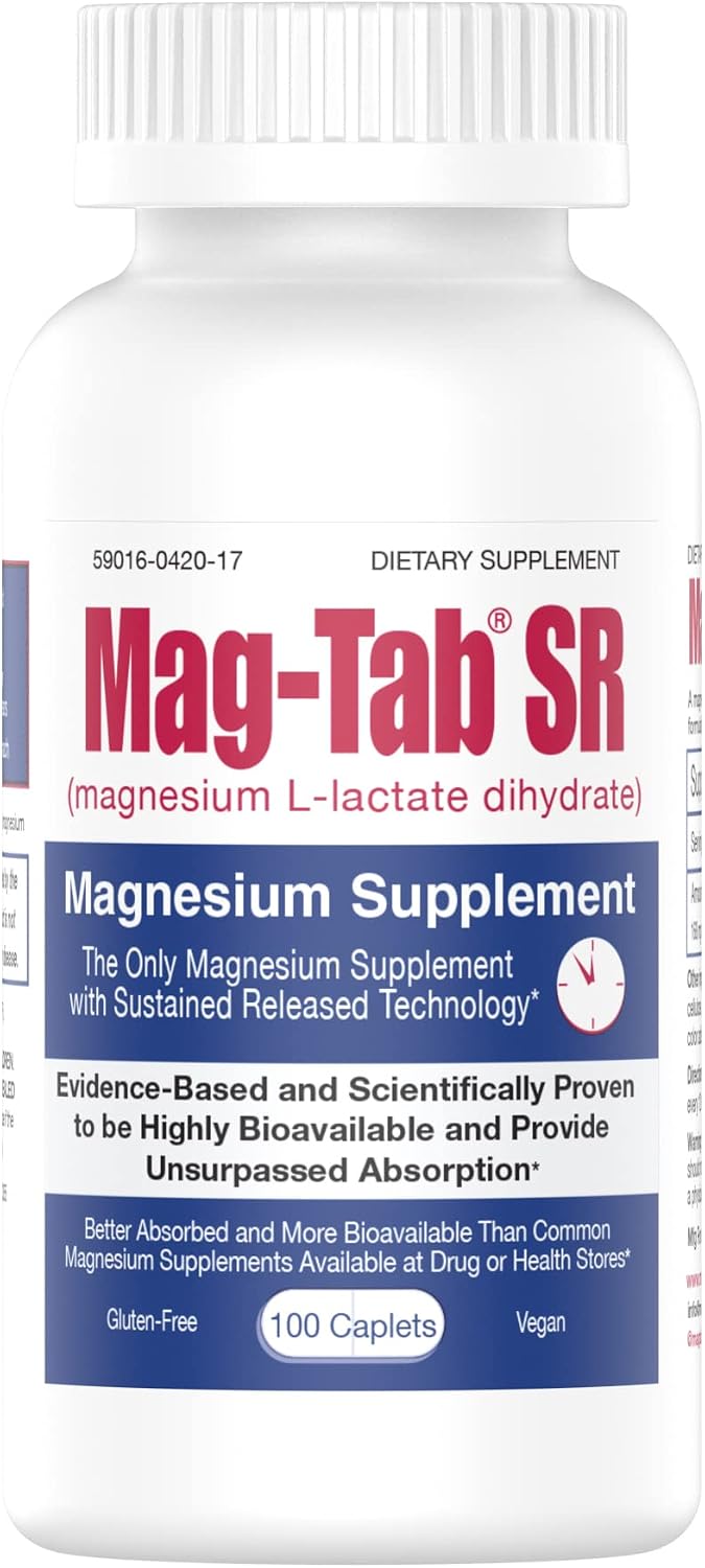 Extended Release Magnesium Lactate Delivery for 10x Better Absorption-Mag-Tab SR (Sustained Release) 100 Count-Supports Sleep, Muscle Cramps