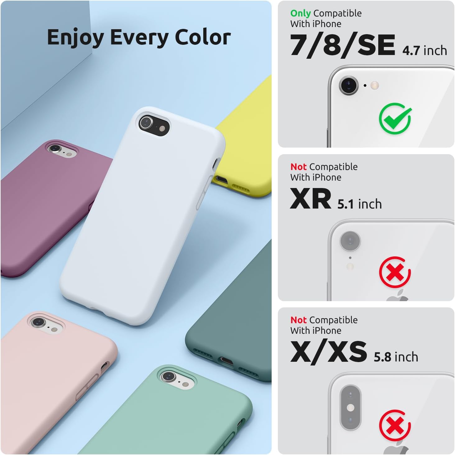 SURPHY Designed for iPhone SE Case, iPhone 8 Case, iPhone 7 Case, Liquid Silicone Phone Case for iPhone se 3rd 2nd SE 2022 SE 2020, Blue