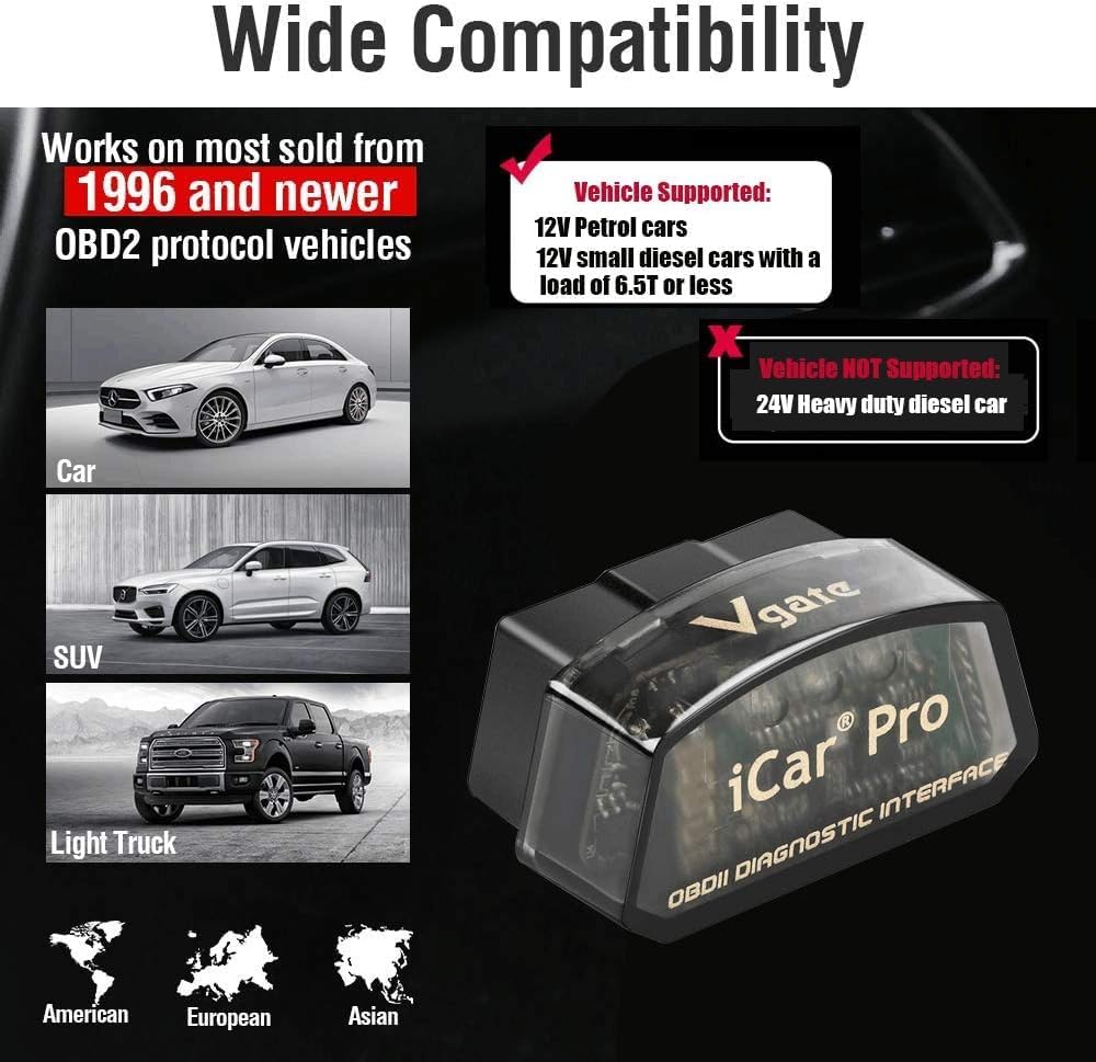 Vgate iCar Pro Bluetooth 4.0 (BLE) OBD2 Fault Code Reader OBDII Code Scanner Car Check Engine Light for iOS/Android