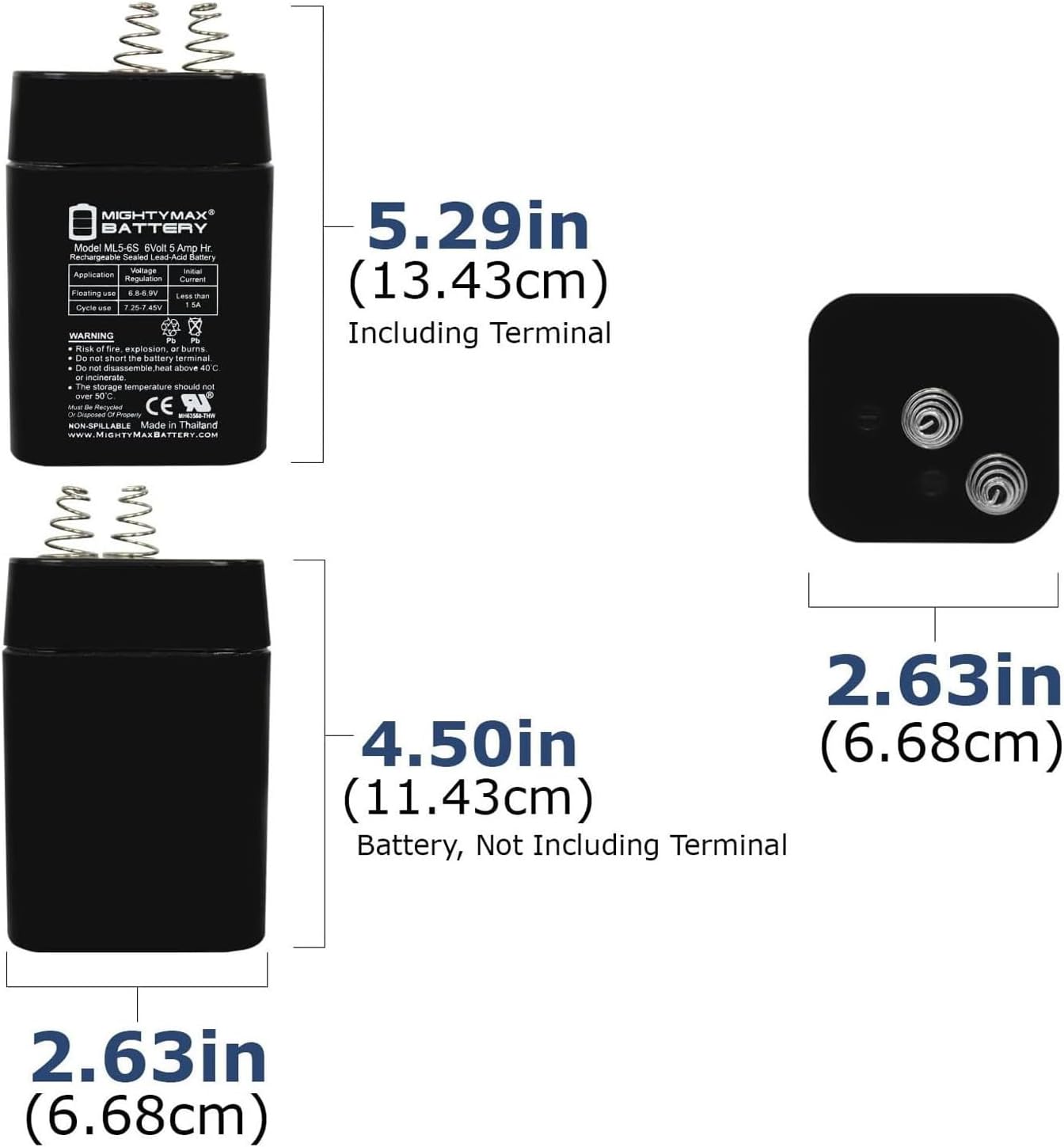 ML5-6S -6 Volt 5 AH, Spring S2 Terminal, Rechargeable SLA AGM Battery
