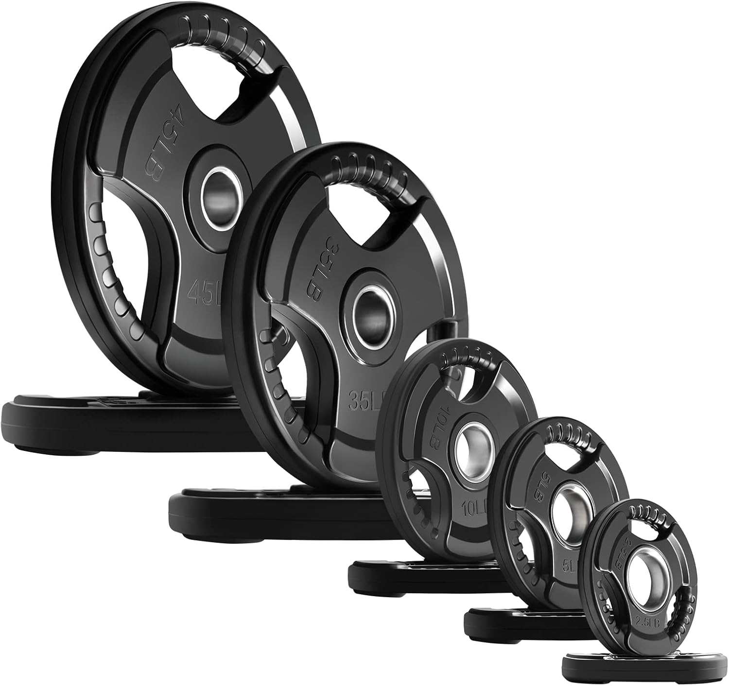 RitFit Olympic Rubber Grip Weight Plates, 2-Inch Barbell Set