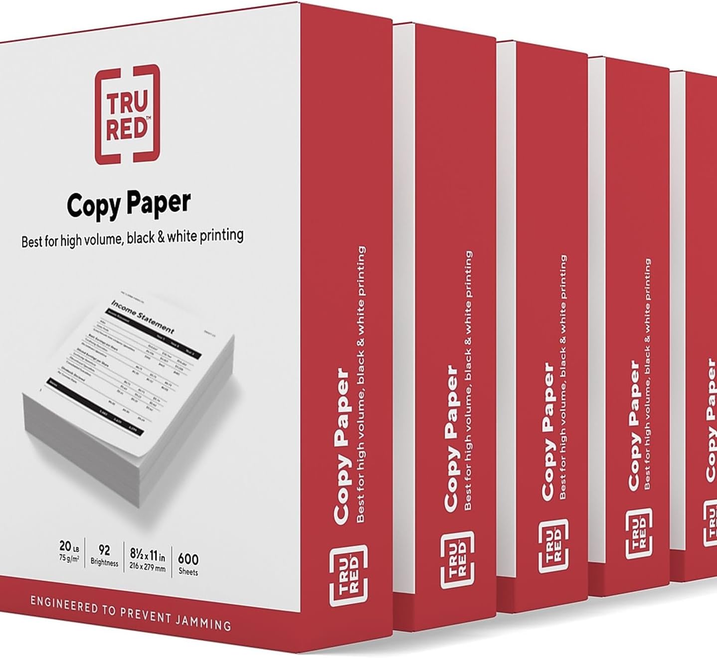 Staples TRU RED Copy & Printer Paper, 8.5 x 11, 20 lb, 92 Bright, 5,000 Sheets/Carton, White Letter Size Paper for Office, School & Home