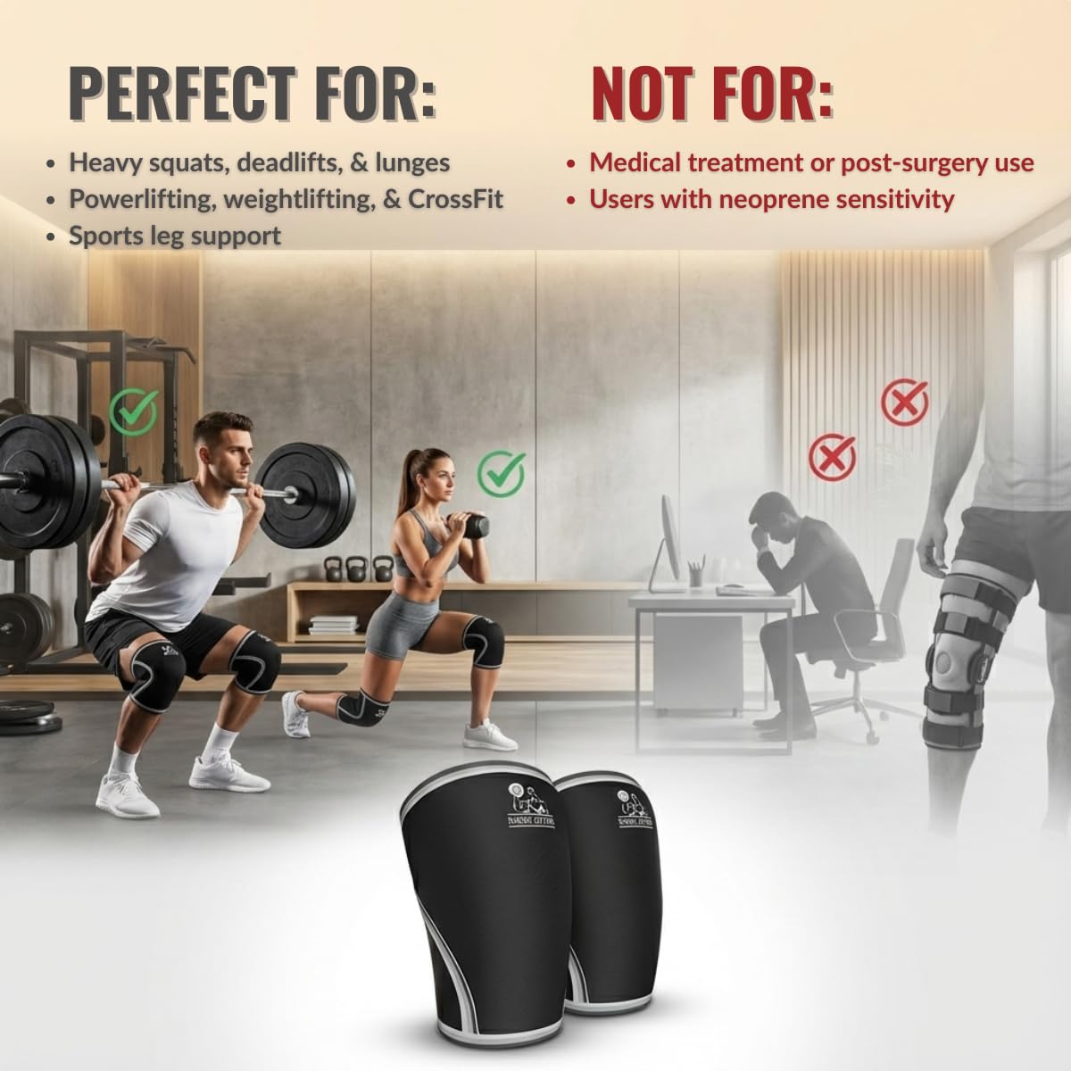 Neoprene Knee Sleeves for Weightlifting, Men, & Women, L | Knee sleeves for Weightlifting and Powerlifting – 7mm Neoprene Compression for Squats and Strength Training