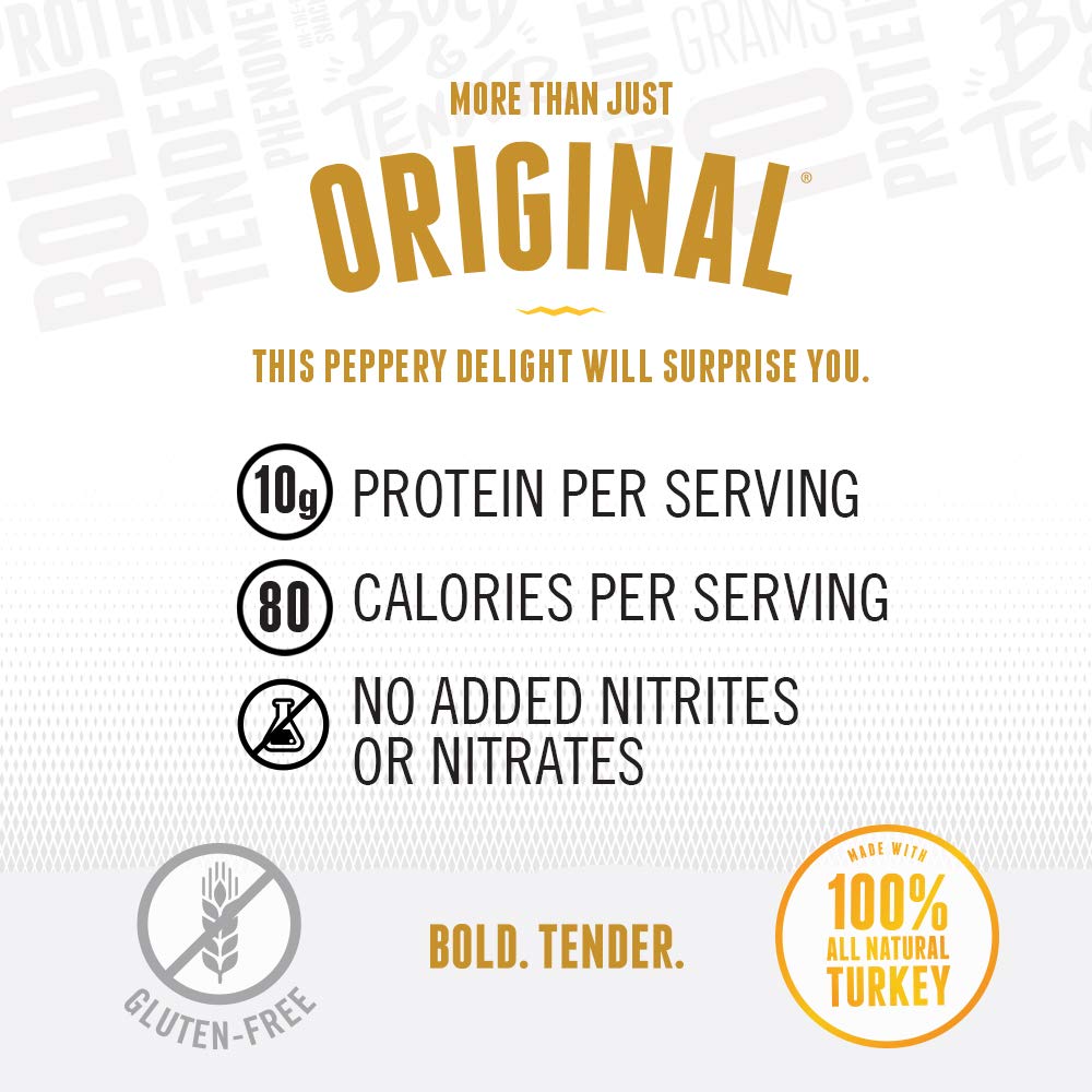 Perky Jerky Original Turkey Jerky, Low Sodium - 10g Protein per Serving - Low Fat - 100% U.S. Sourced - Tender Texture and Bold Flavor, 2.2 Ounce (Pack of 12)