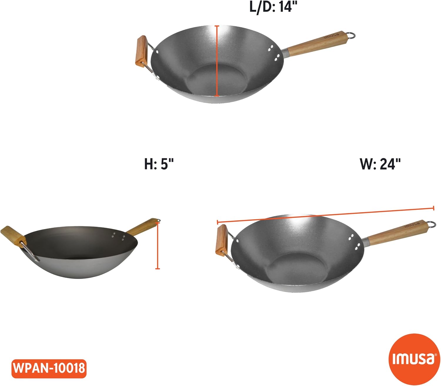 IMUSA 9.5 Inch Carbon Steel Nonstick Wok with Cool-touch Handle, Black | Cool-Touch Handle, Ideal for Stir Fry, Great for Everyday Meals