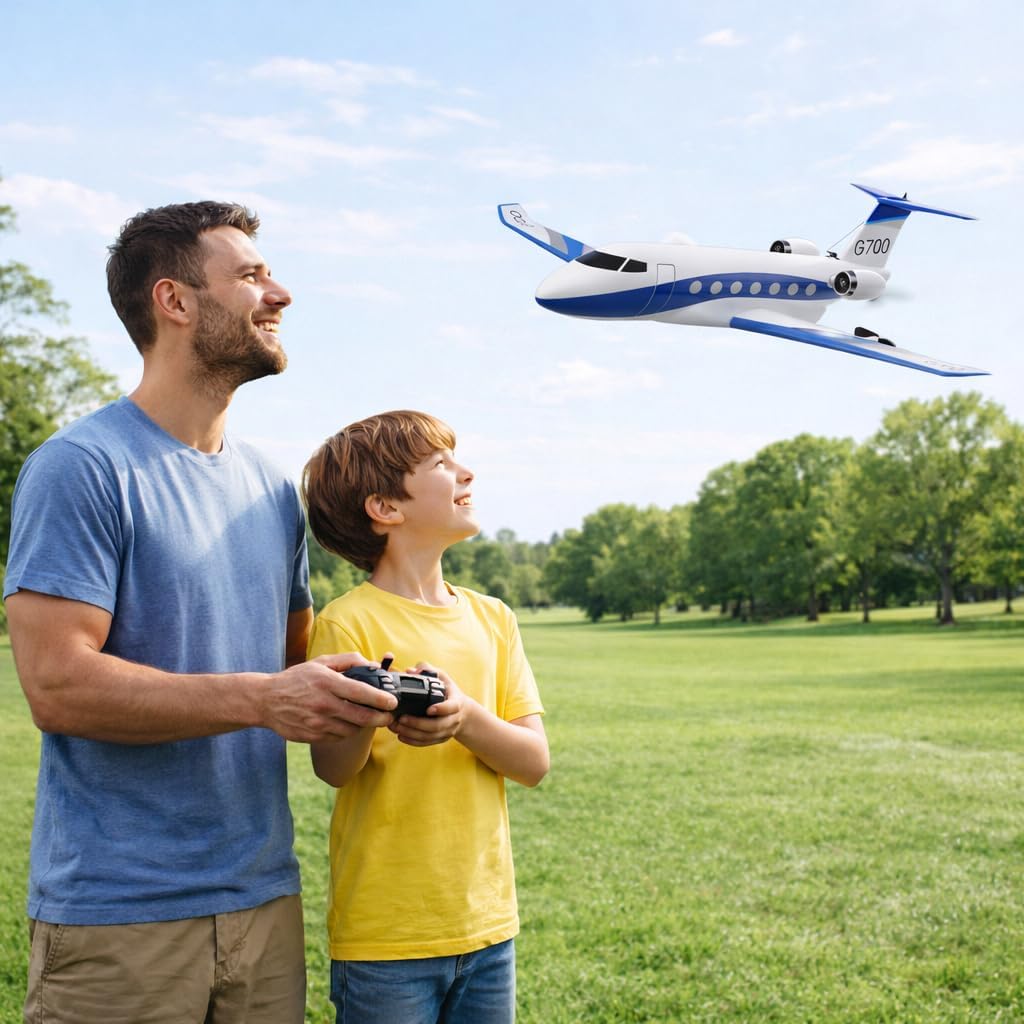 ANTSIR RC Plane G700 Private Jet, 2.4GHz 3CH Easy to Fly RC Airplane Gift | 6-Axis Gyro, RTF Glider, Display Stand, 2 Batteries, Durable Foam