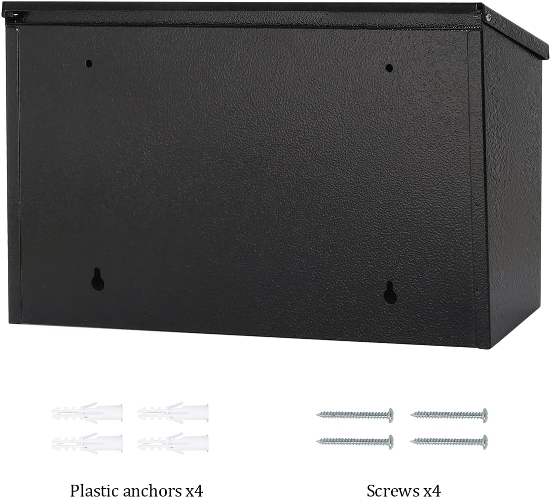 Locking Mailbox Wall Mount for Outside– Jssmst Mailboxes with Key Lock for Front Door Fence, Large Capacity Letter Box, 14.3 x 4.1 x 11.8 Inch, Black, SM-HPB911BN