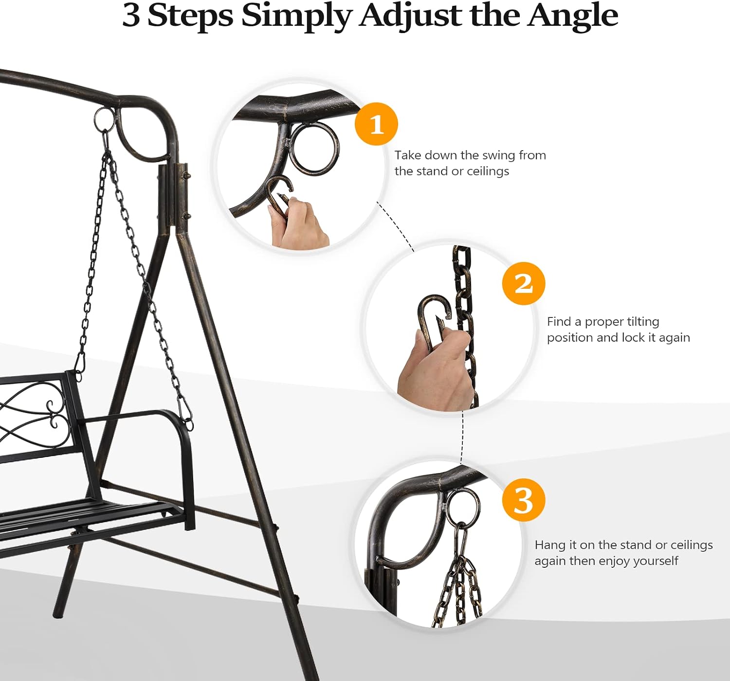 VINGLI Heavy Duty Metal Porch Swing, 660 LBS Outdoor Swing Bench, Curved