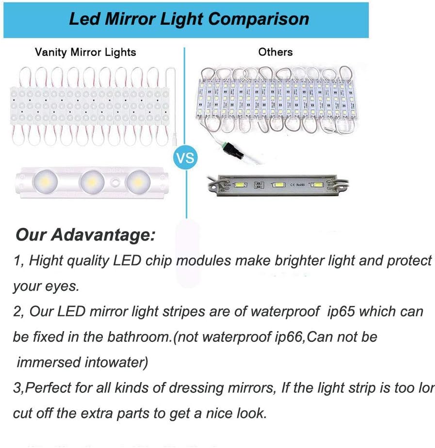Led Vanity Mirror Lights, Hollywood Style Vanity Make Up Light, 10ft Ultra Bright White LED, Dimmable Touch Control Lights Strip