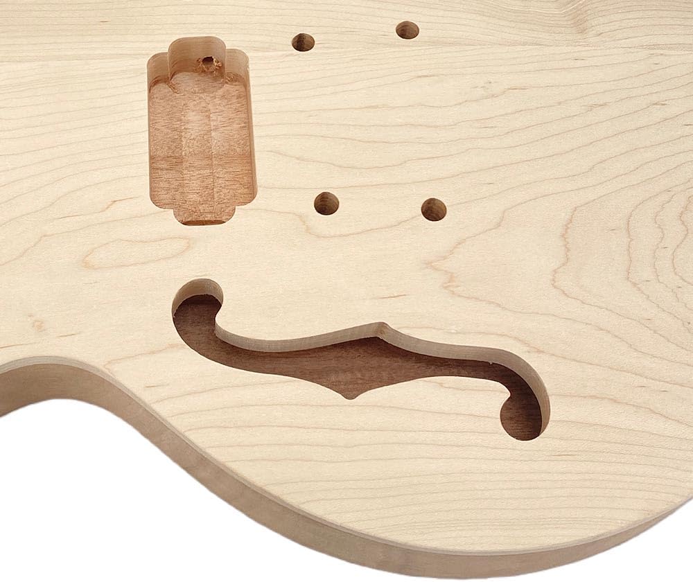 Yinfente Electric Guitar Body Mahogany +Maple Top Semi-Hollow Guitar Body Unfinished Set in Heel DIY Guitar Replacement