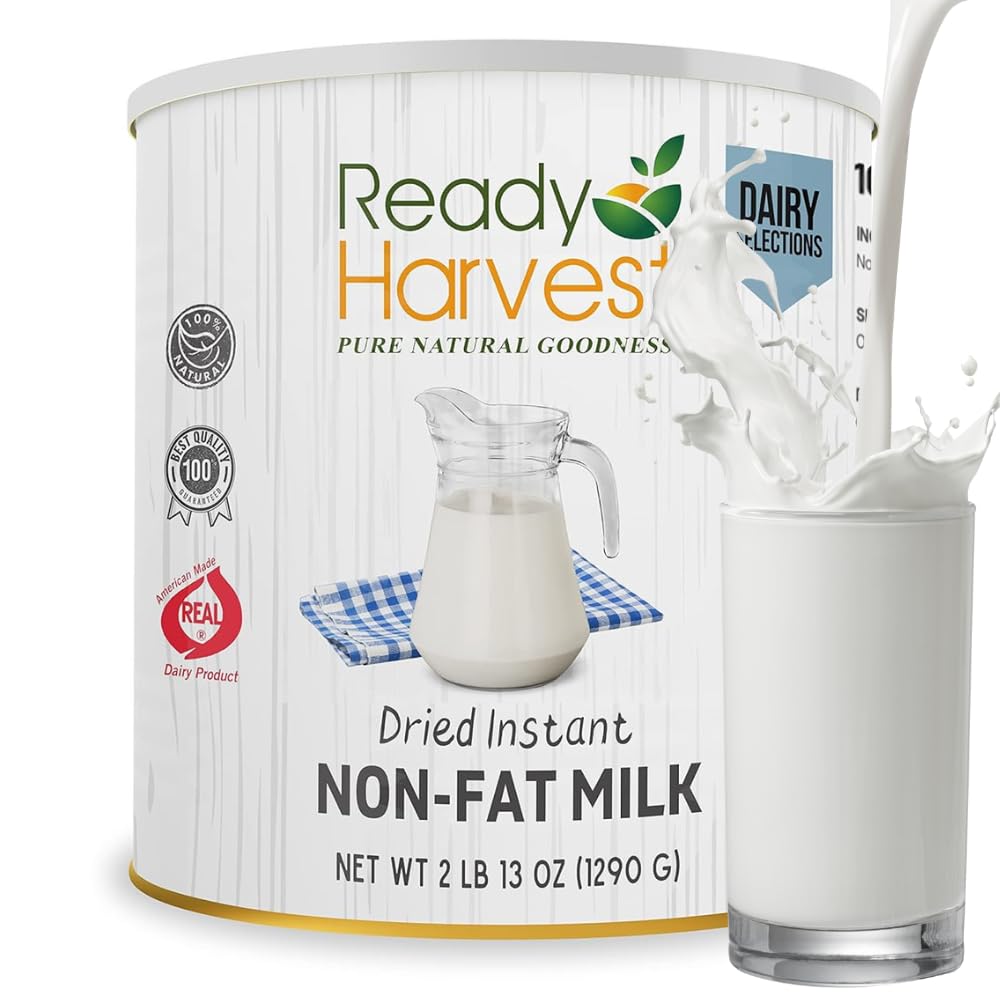 Ready Harvest Emergency Food - Non-Fat Milk Powder | Powdered Milk | Survival Food | #10 Can | 25-Year Shelf Life | 2 lbs | Cans Filled to the Top