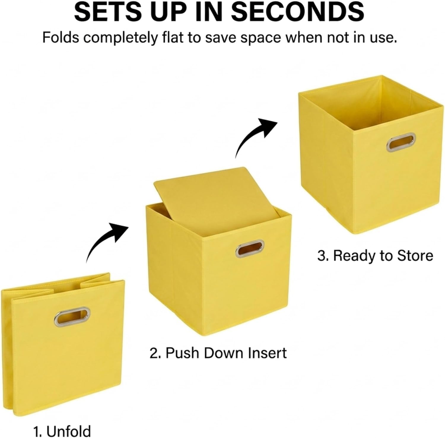 Household Essentials Fabric Storage Bins 6 Piece Set, Strong Poly-Woven Fabric, Sturdy Chipboard Sides, Grommet Front Handle, Stackable and Foldable, Classic Design, Navy