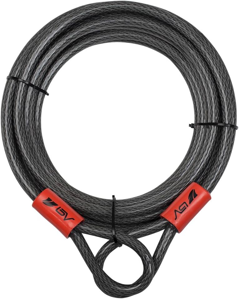 BV 7FT Heavy-Duty Security Cable Lock with Loops – Extra Thick 10mm (3/8") Braided Steel, Cut-Resistant & Weatherproof Wire Cable for Padlock, Gate, Bike, Motorcycle & Outdoor Equipment
