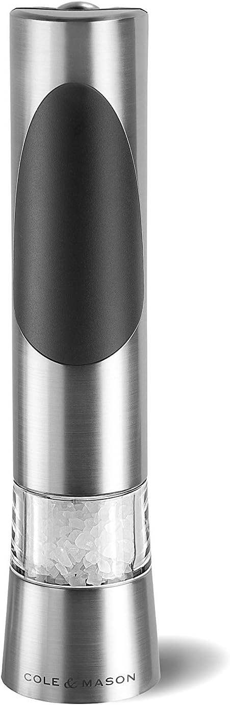 Cole & Mason Richmond Electronic Salt & Pepper Mill Gift Set - One-Button Electric Spice Grinder with Large Grinding Chamber - Requires 6 AAA