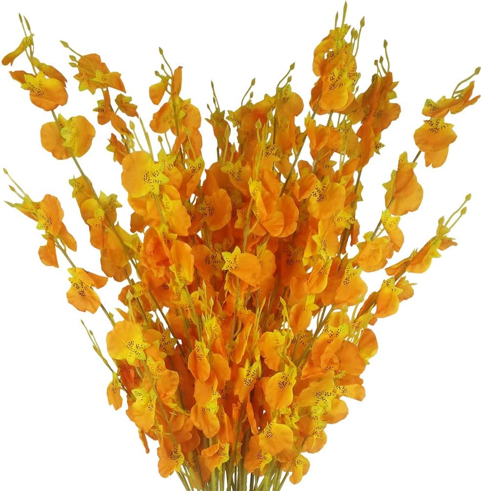 Yellow Artificial Flowers Orchids Silk Fake Flowers in Bulk, 12 Pcs (Each 38.5”), for Wedding Festive Party Home Office Decoration, No Include Vase