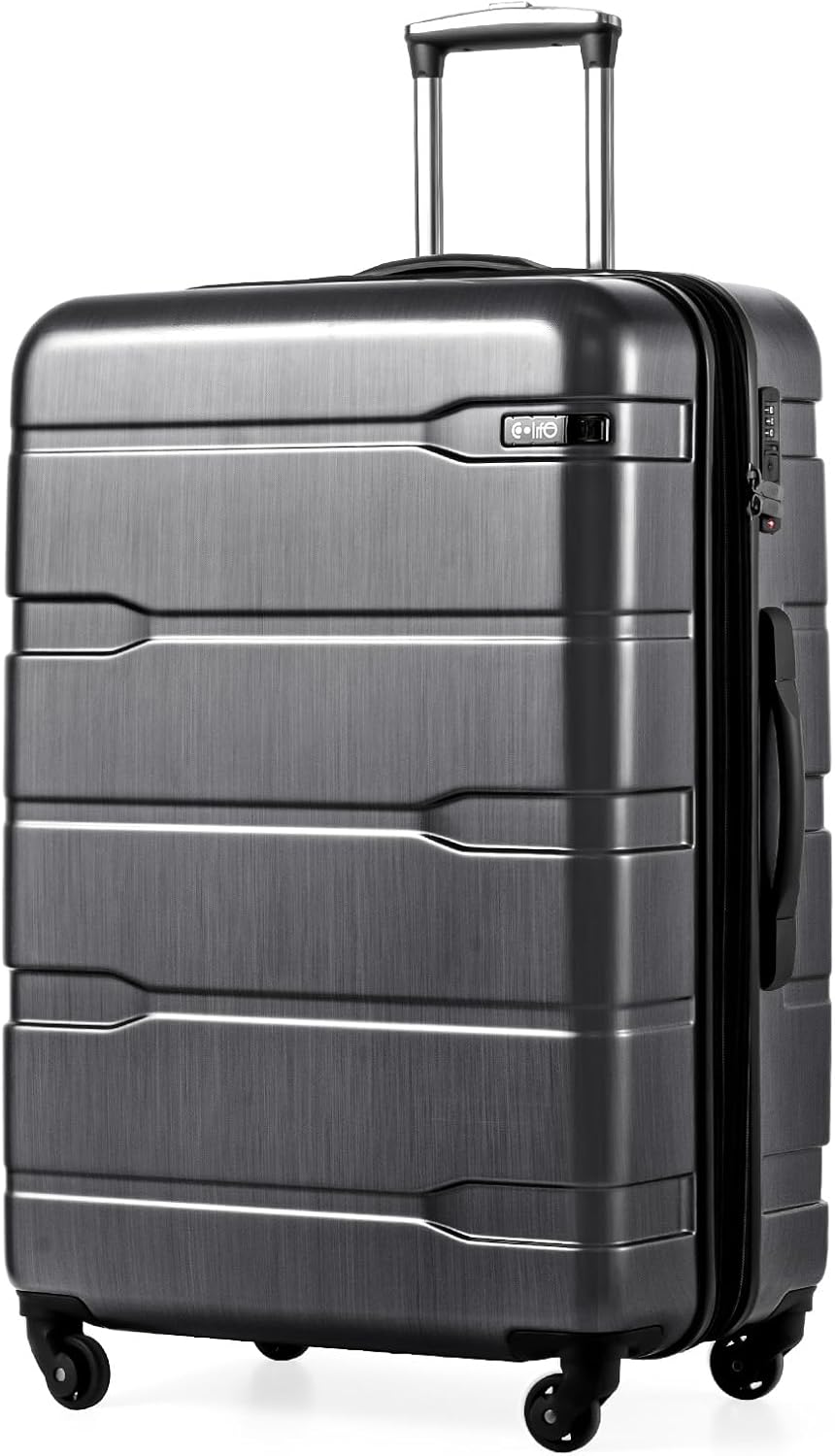 Coolife Medium Checked Luggage Hardside Suitcase with Spinner Wheels, 24in | Lightweight ABS+PC, Rolling Travel Suitcase with TSA Lock, Spinner Wheels, Durable Zipper, Charcoal