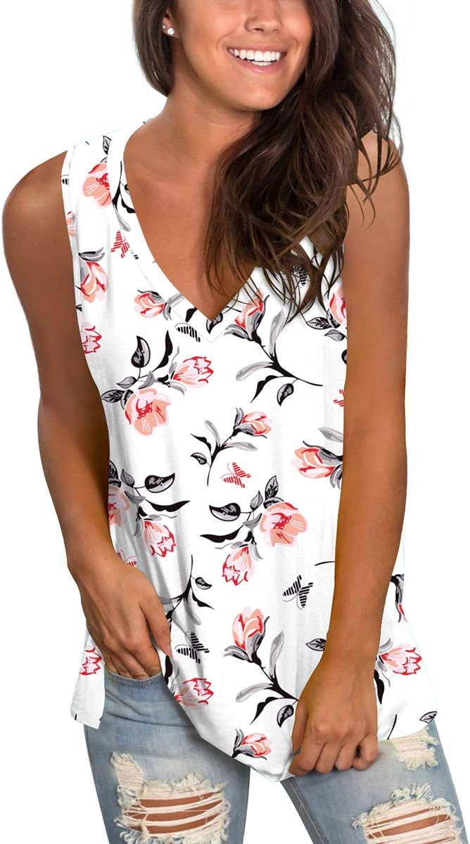 Sampeel Womens Summer Tank Tops Basic Tanks V Neck Sleeveless T Shirts Side Split