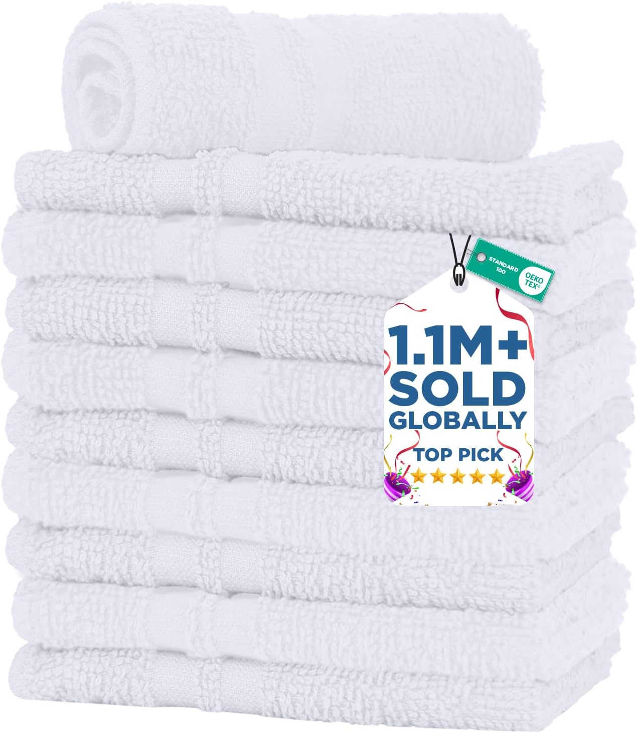 DAN RIVER 24 Pack Cotton Wash Cloths Set for Showering [12x12] White