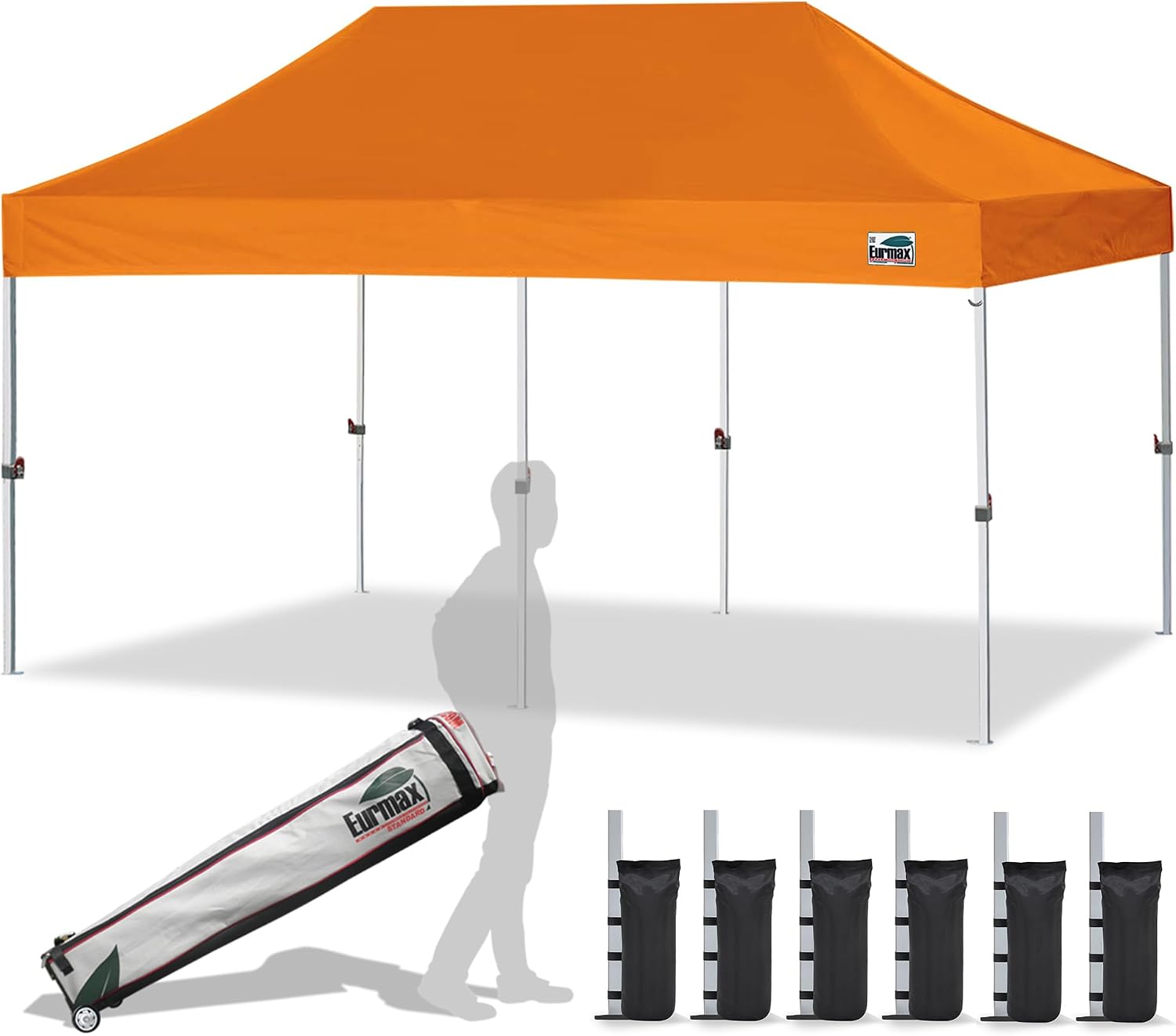 Eurmax USA 10x10ft Pop Up Canopy,Commercial Instant Tent for Outdoor Events,Patented No-Tip Rolling Storage Bag with 4 Sandbags,UV & Water Resistant,Heavy Duty Portable Shelter Gazebo,Black