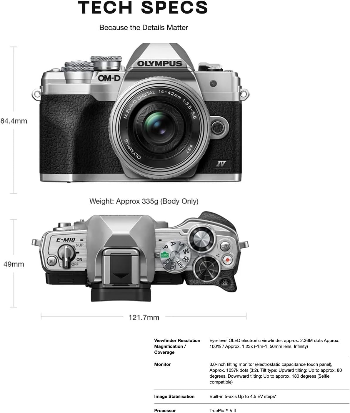 OM SYSTEM Olympus E-M10 Mark IV Silver Micro Four Thirds System Camera M.Zuiko Digital ED 14-42mm F3.5-5.6 EZ kit 20MP Sensor 5-Axis Image