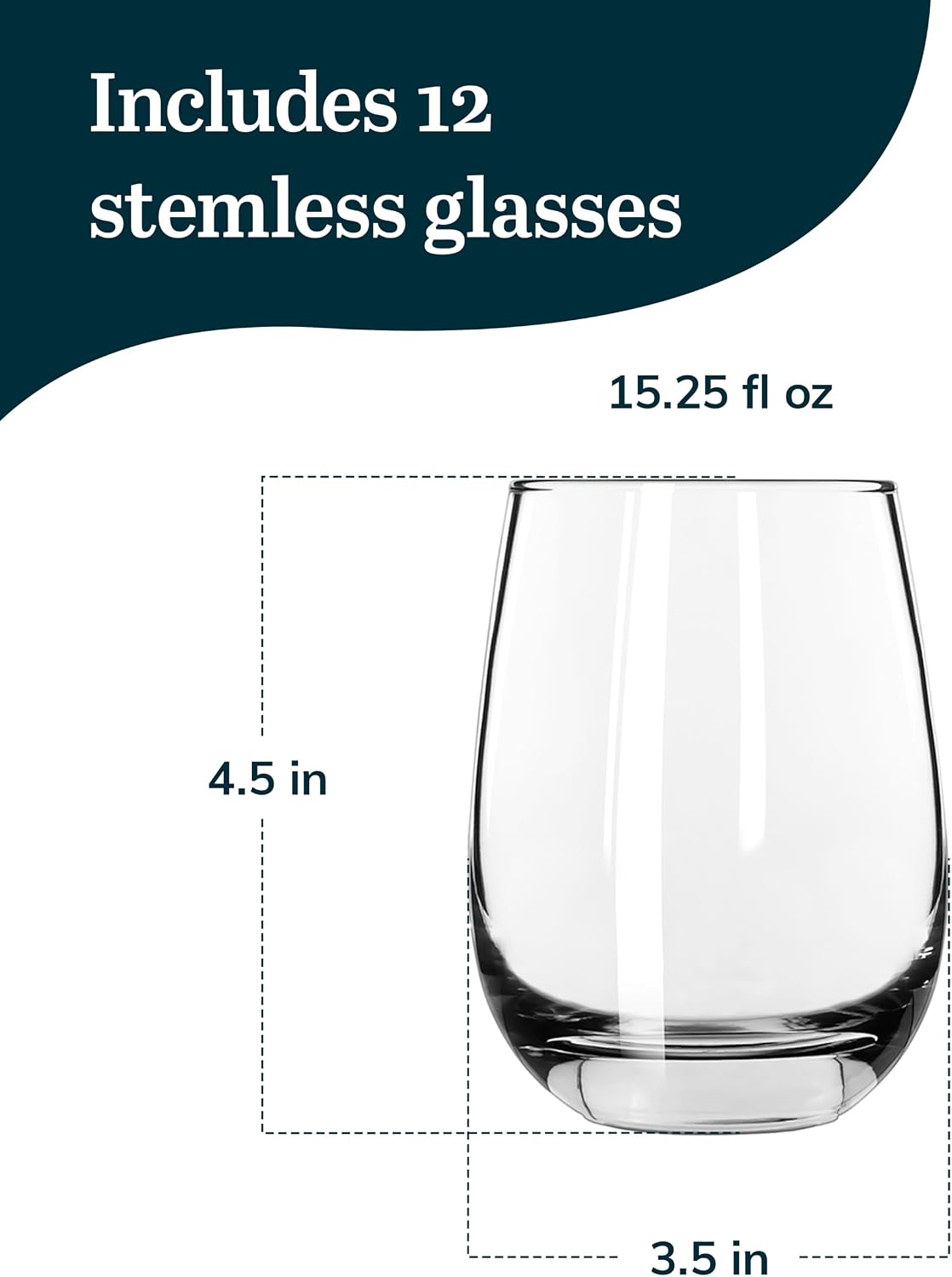 Libbey Classic Blue All-Purpose Stemless Wine Glasses Set 6, Timeless Wine Cups Set of 6, 15.25 Oz, Wine Glass Set for Dinners, Weeknights