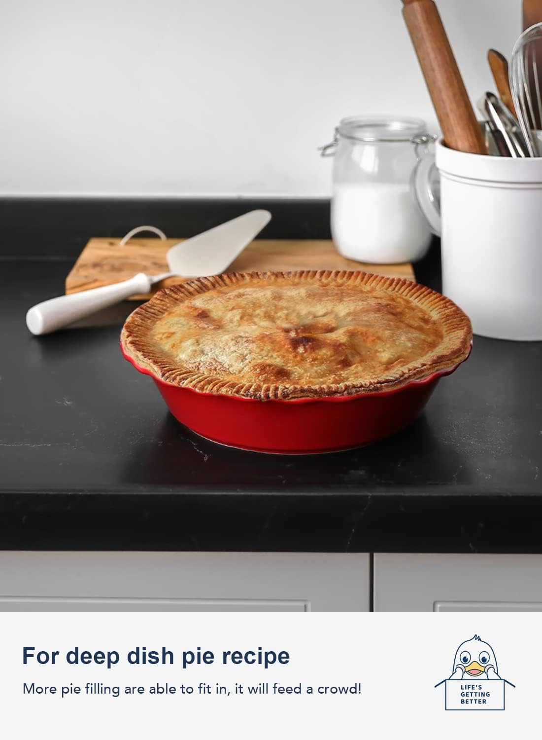 LE TAUCI Ceramic Pie Pans Plate for Baking, 9 inch Deep Dish Baking Dish, 52 ounce Bakeware for Apple Pecan Pie, Set of 2, White