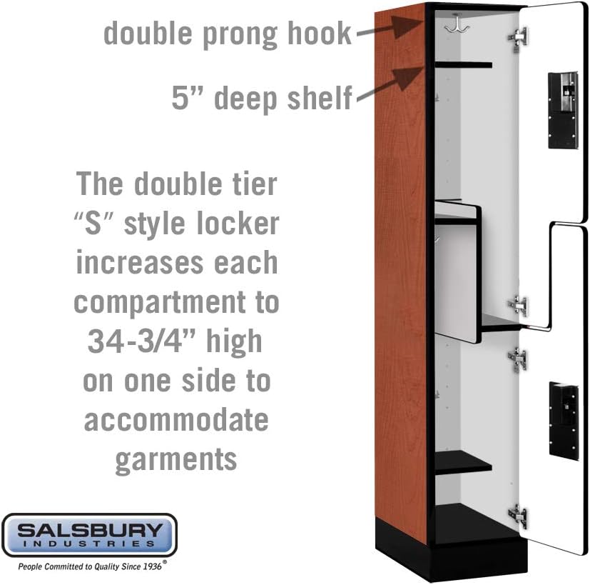 Salsbury Industries Double Tier 'S' Style Designer Wood Locker, Mahogany, 5' 3" x 15"