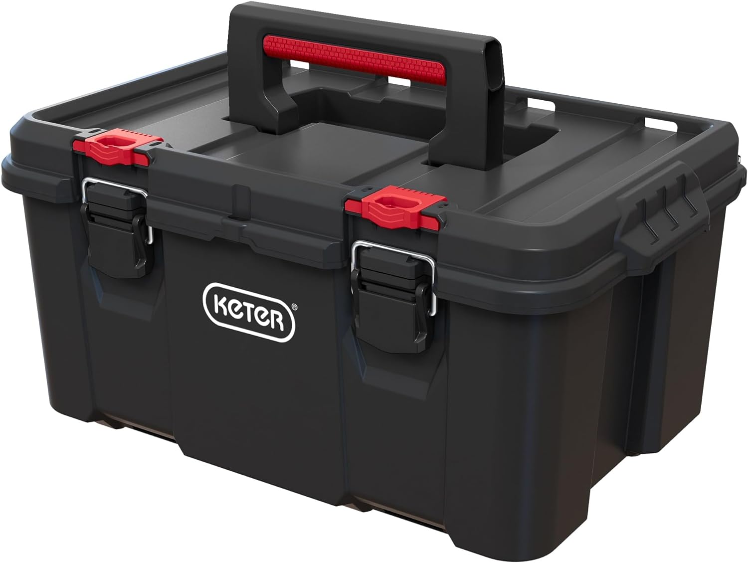 Keter Masterloader Resin Rolling Tool Box with Locking System and Removable Bins – Perfect Organization and Storage Chest for Power Drill, Tape Measure, and Screwdriver Set, Black | Black, Heavy Duty, Weatherproof, All Terrain Wheels, Durable, Easy Slide…