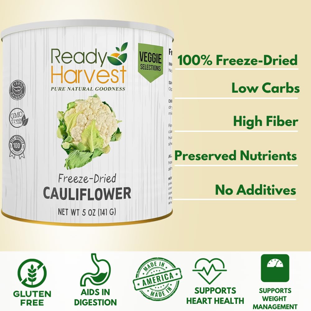 Ready Harvest Freeze Dried Food - Cauliflower | Emergency Food | Camping & Storage | #10 Can | 25-Year Shelf Life | Cans Filled to the Top