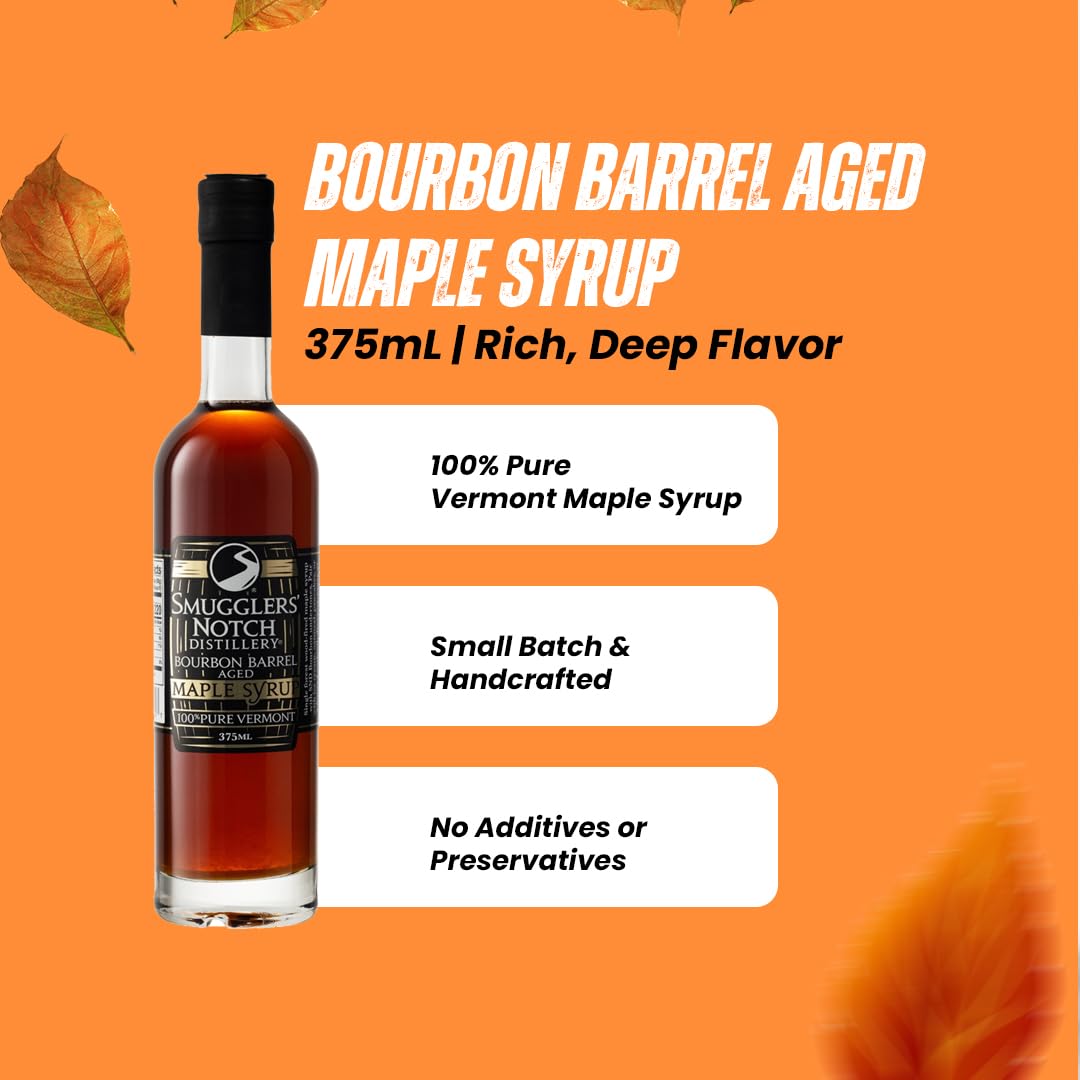 Smugglers’ Notch Maple Works – Bourbon Barrel Aged – 100% Pure Vermont Maple Syrup – Natural Sweetener & Gluten Free – Rich Taste – Waffles and Pancakes, Cocktails, Marinades, 3.38 Fl Oz. (100 mL)