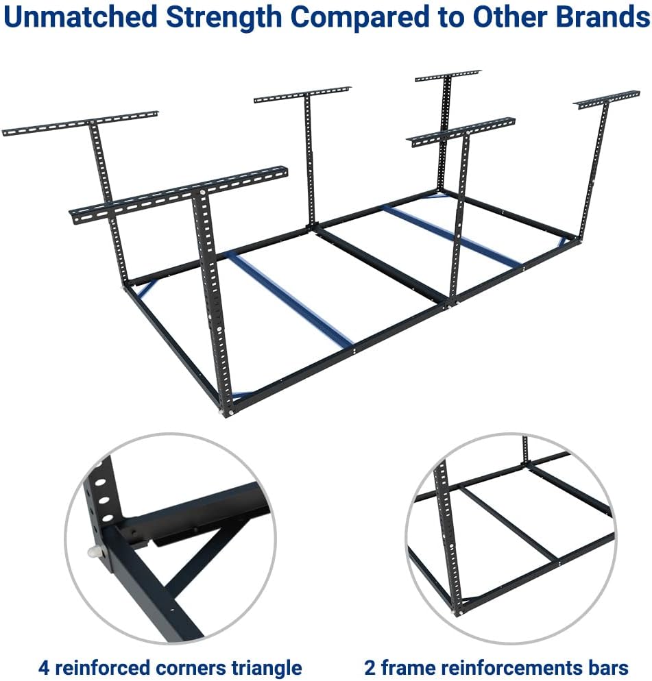 FLEXIMOUNTS 4x8 Overhead Garage Storage Rack, Without Decking, Black