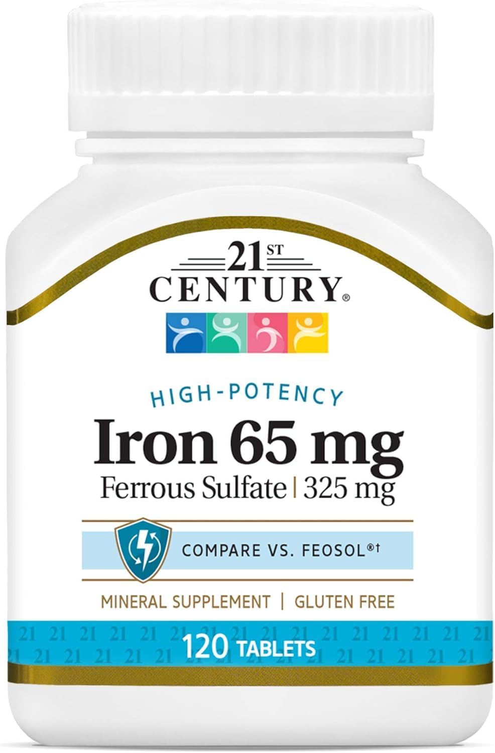 21st Century Slow-Release Iron 65mg High Potency Tablets, 120 Count | High-Potency Iron 65 mg From Ferrous Sulfate, Energy & Healthy Red Blood Cell Support, Slow-Release & Gentle on the Stomach