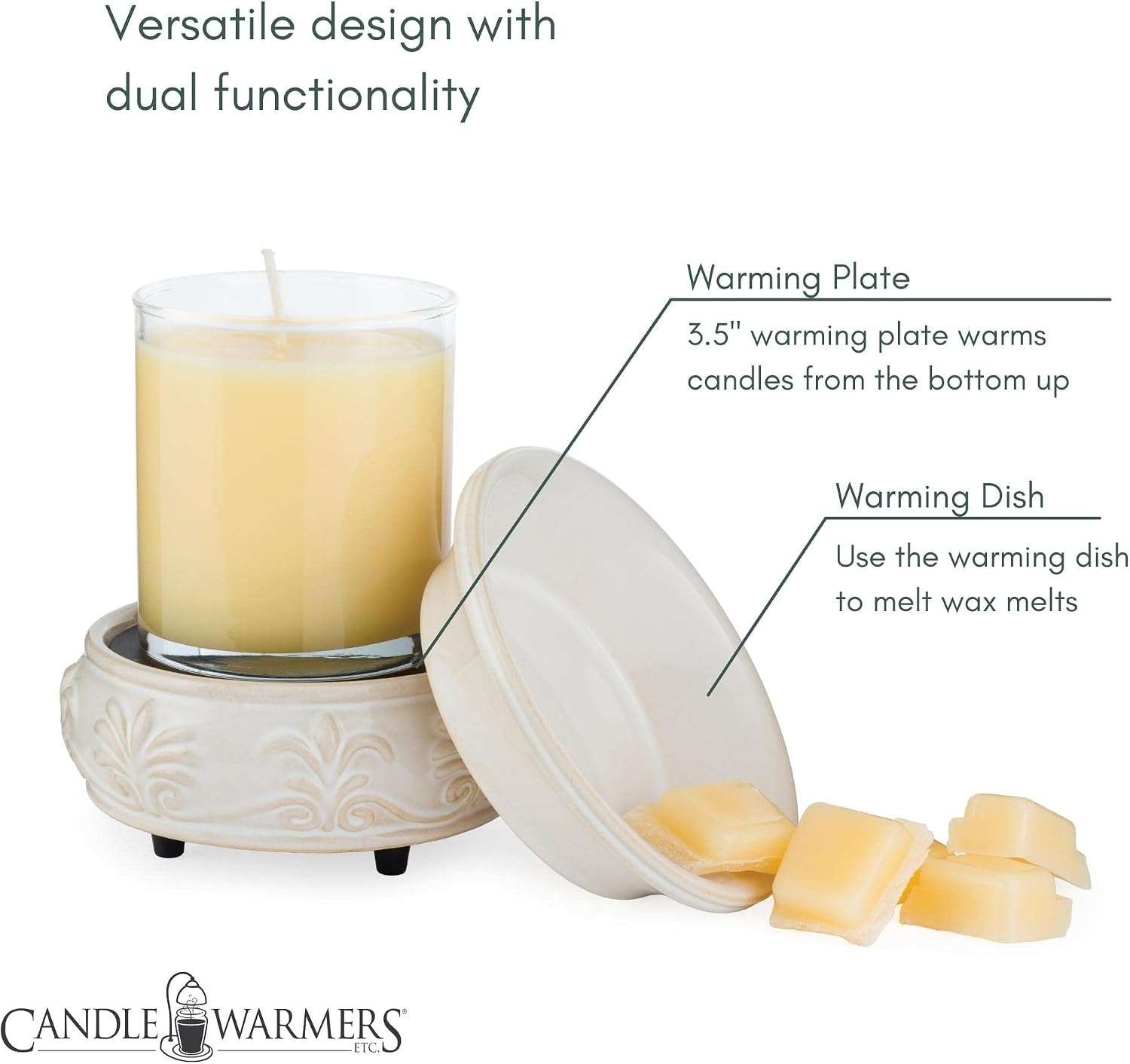 Candle Warmers ETC 2-in-1 Candle and Fragrance Warmer for Warming Scented Candles or Wax Melts and Tarts with to Freshen Room, Midas