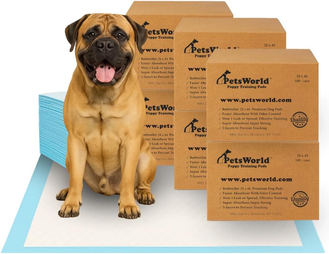PetsWorld 2XL Dog Pee Pads 28"x44" 1200 Count – Extra Large Pet Pee Pads for Dogs & Puppies, Heavy Duty Leak-Proof Dog Training Pads