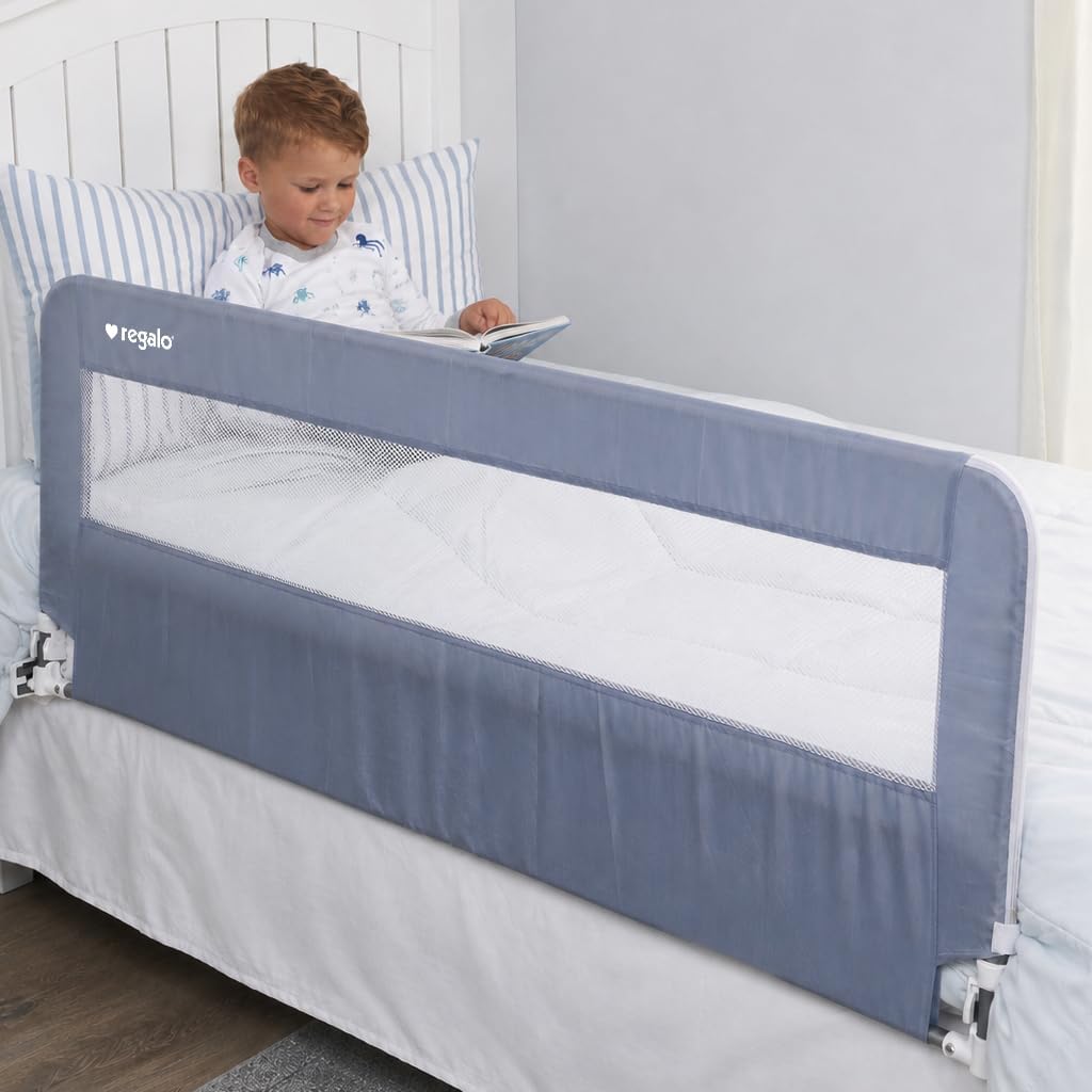 Regalo Safety 54” Extra Long Hideaway Bed Rail Guard for Toddlers, Toddler Bed Rail with Reinforced Anchor Safety System, 20” Tall Bed Safety Rail, Fits Twin, Full & Queen Beds